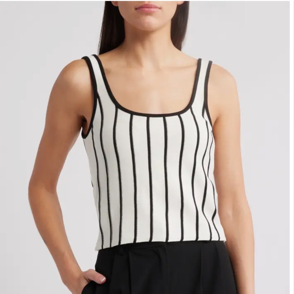Mango Tatiana Stripe Sleeveless Sweater Camisole Cream Black